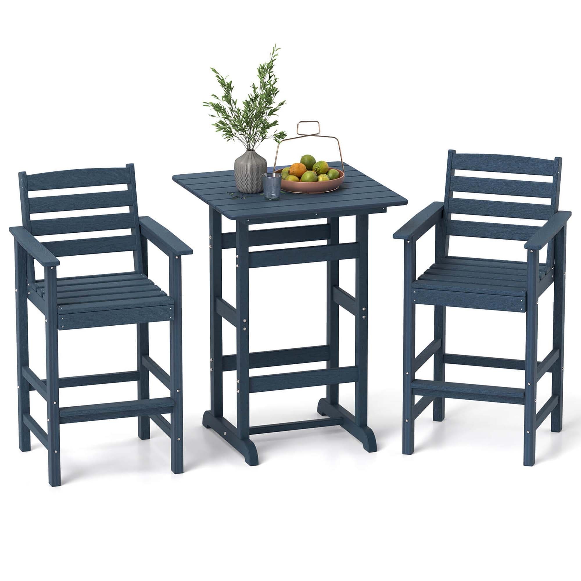 Costway 3-Piece Patio HDPE Bar Set Armchairs with Square High-Top - See Details
