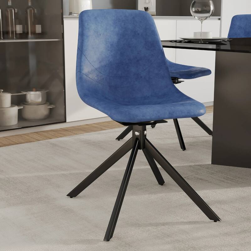 Markley Leather Dining Chair 360 Degree Swivel with Iron legs Modern Accent Side Chair Set of 2