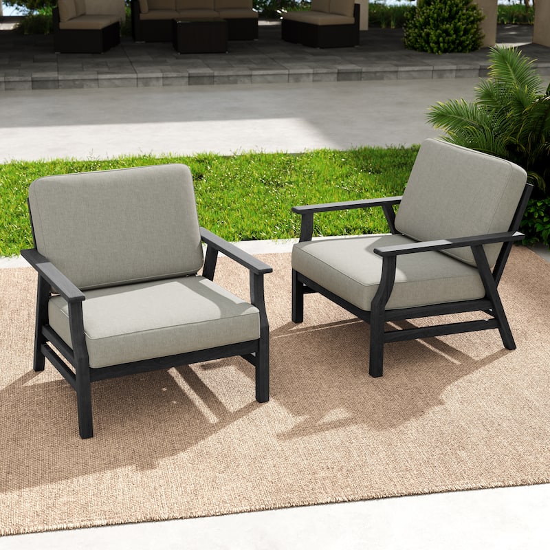 Outdoor 2 Set Teak Wood Club Chairs Set with Cushion