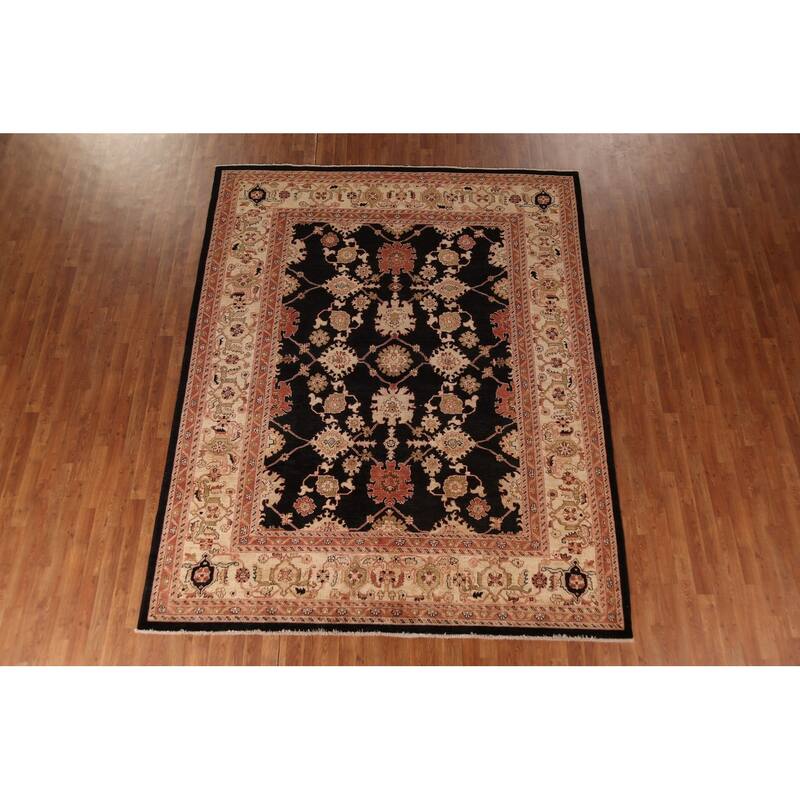 Hand Knotted Oriental 100% Wool Carpet Traditional All-Over Black Peshawar Area Rug - 10' 0'' X 7' 10''