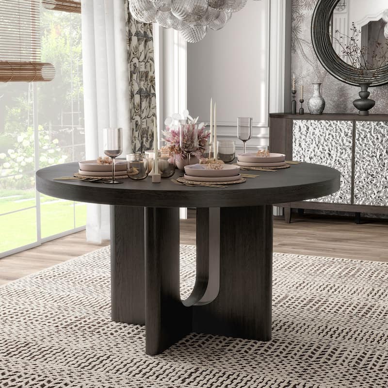 Furniture of America Piez Modern 54-inch Round Solid Wood Dining Table - Ash Grey