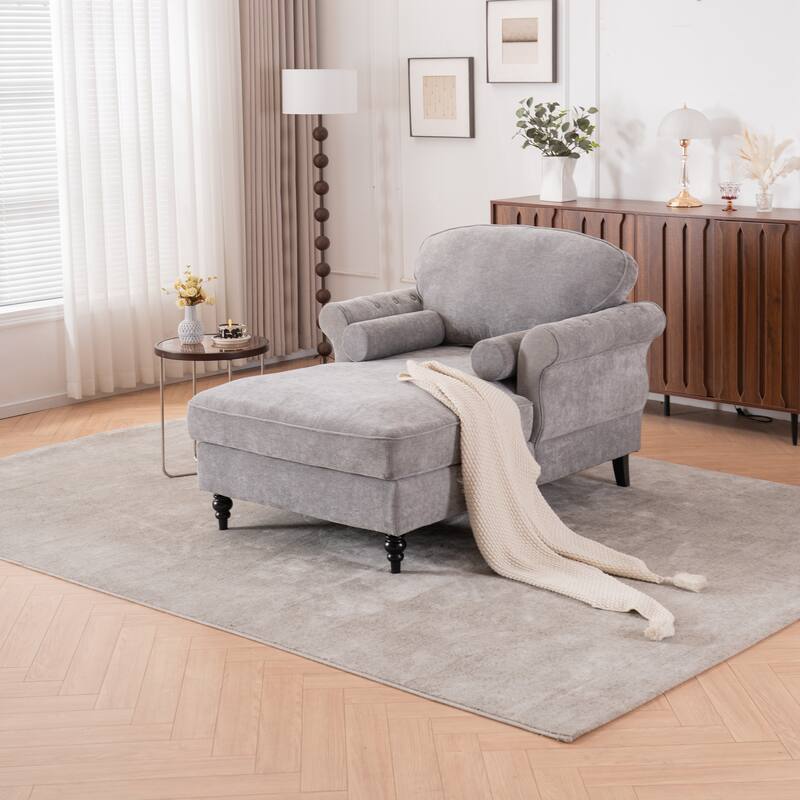 Oversized Chaise Lounge Sofa Bed - Wide Chenille Armchair, Upholstered Lazy Sleeper for Living Room