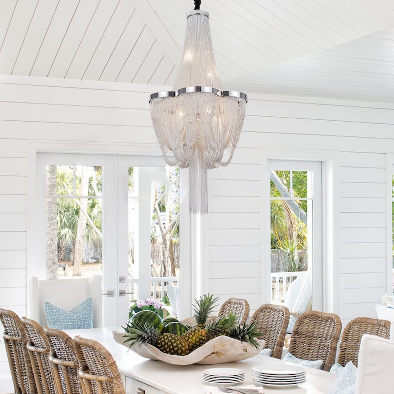 Modern 8-Light Tassel Chain Empire Chandelier With Chrome Finish