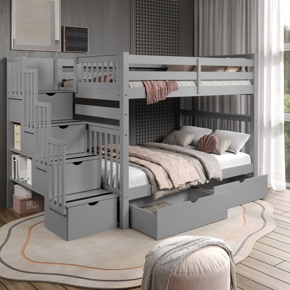 Taylor & Olive Trillium Full over Full Stairway Bunk Bed, 2 Drawers