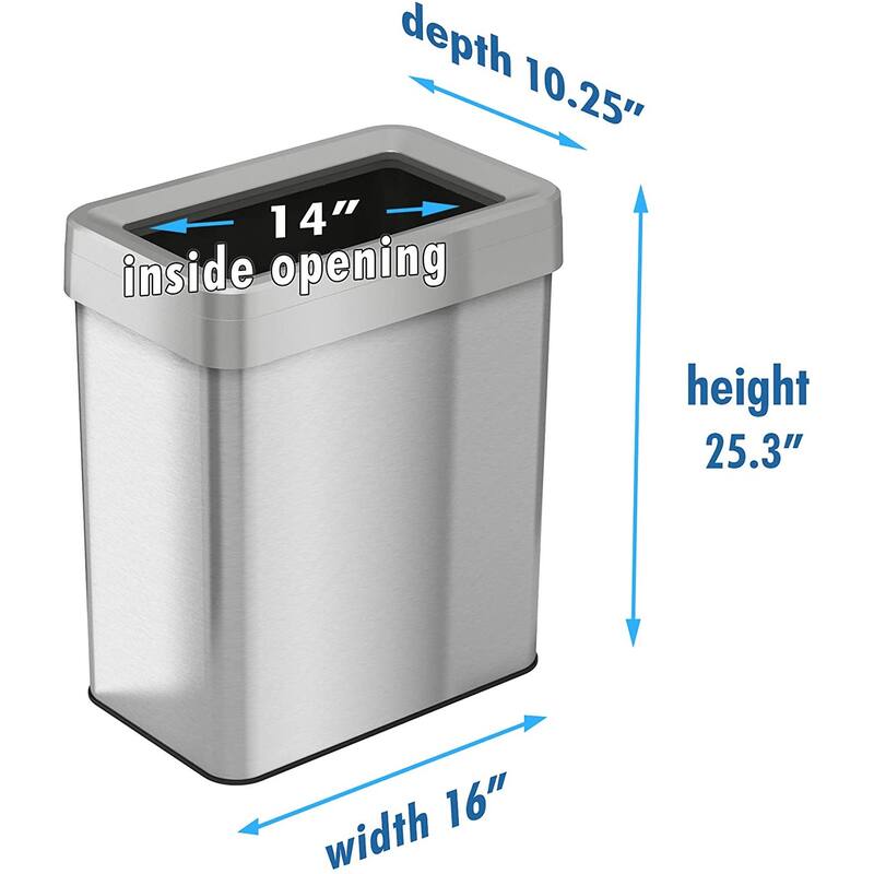 iTouchless 16 Gal Stainless Steel Rectangular Open Top Trash Can