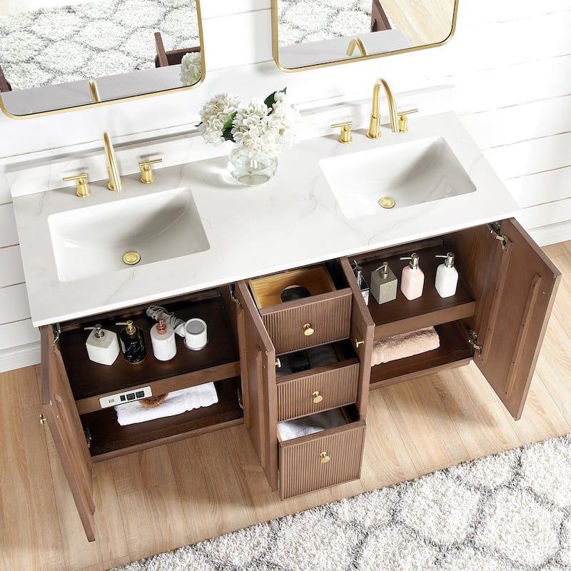 Oza Bath Vanity with Quartz Stone Top and Mirror