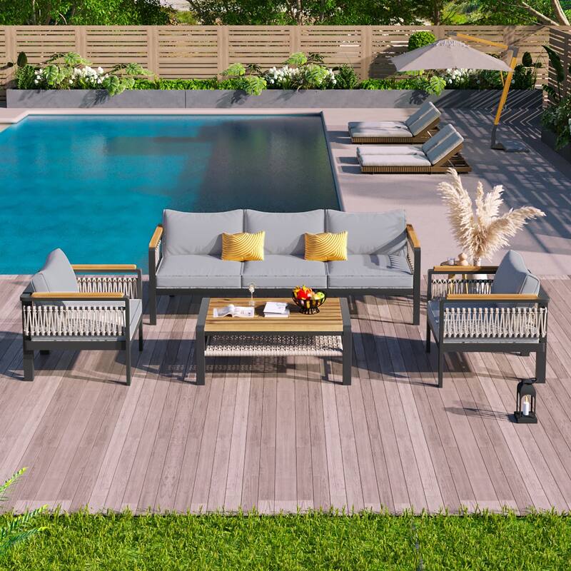 4-Piece Outdoor Sectional Sofa Set with Water-Resistant Cushions