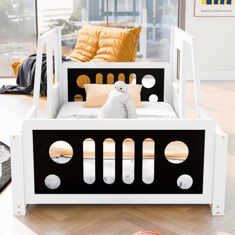 Pine Wood Car-Shaped Floor Bed with Doors