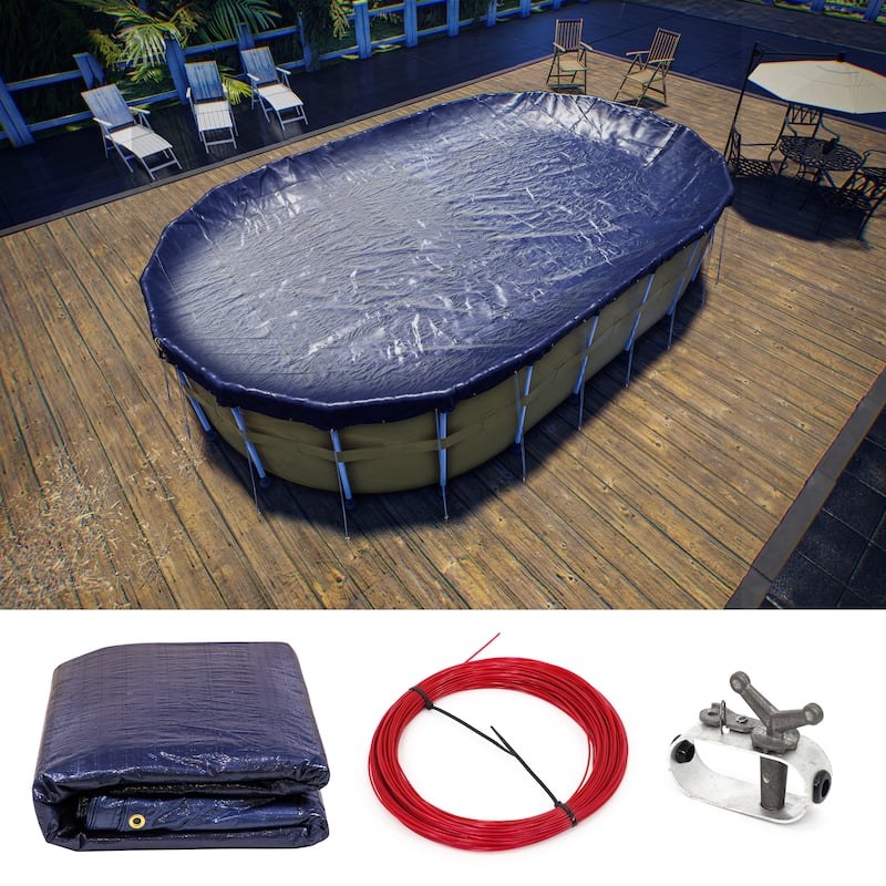 ColourTreeUSA Premium Oval Winter Pool Cover Above Ground with 4 ft. Overlap - 140 GSM - 15' x 30' - Navy Blue