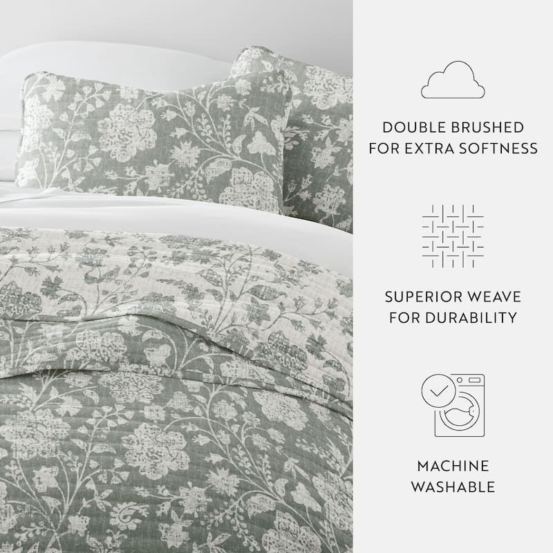 Becky Cameron All Season 3 Piece Textured Floral Reversible Quilt Set