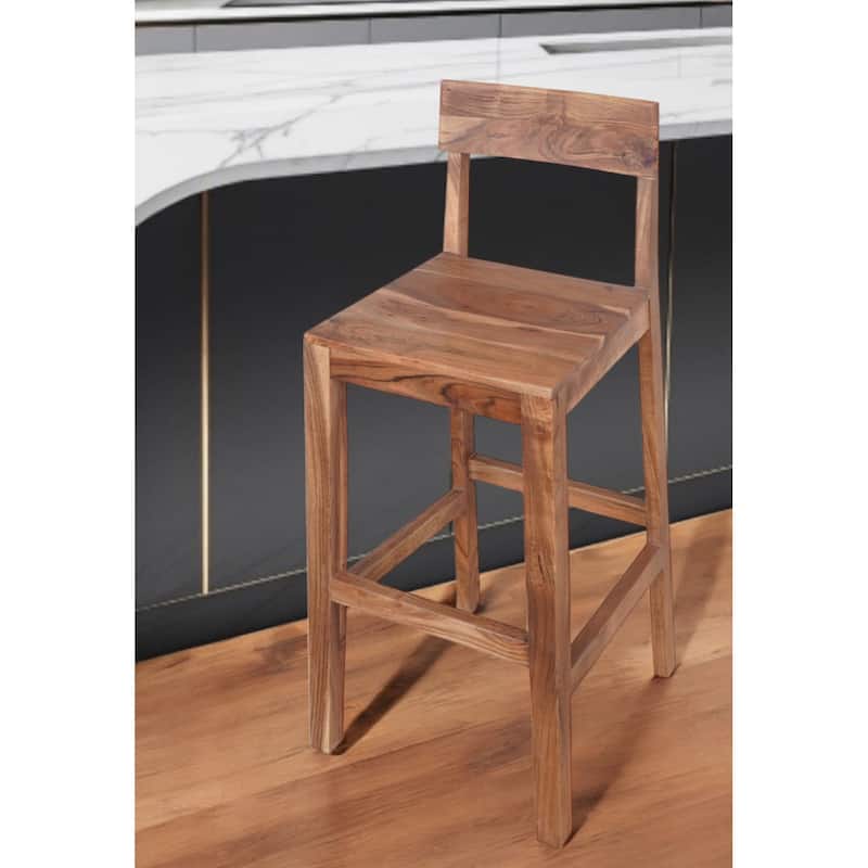 HomeRoots 30" Brown Solid Wood Bar Chair - Single - Bar Height - 29-32 in.
