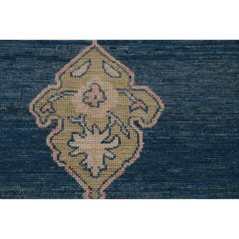 Hand Knotted Oriental 100% Wool Carpet Transitional Medallion Navy Blue & Blues Oushak Area Rug - 14' 9'' X 11' 10''