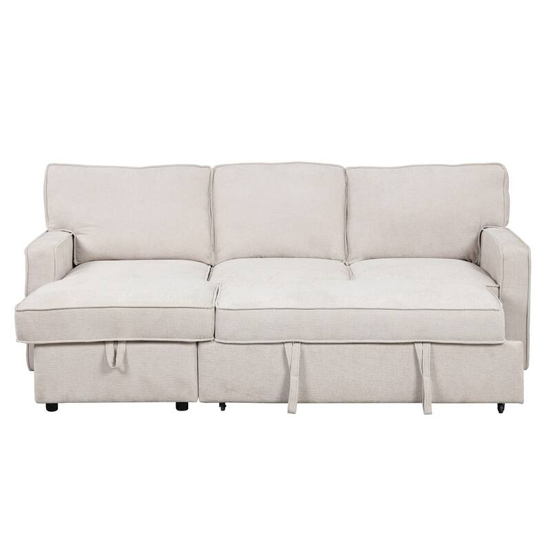 Merax Upholstery Sleeper Sectional Sofa with Storage Space, USB port