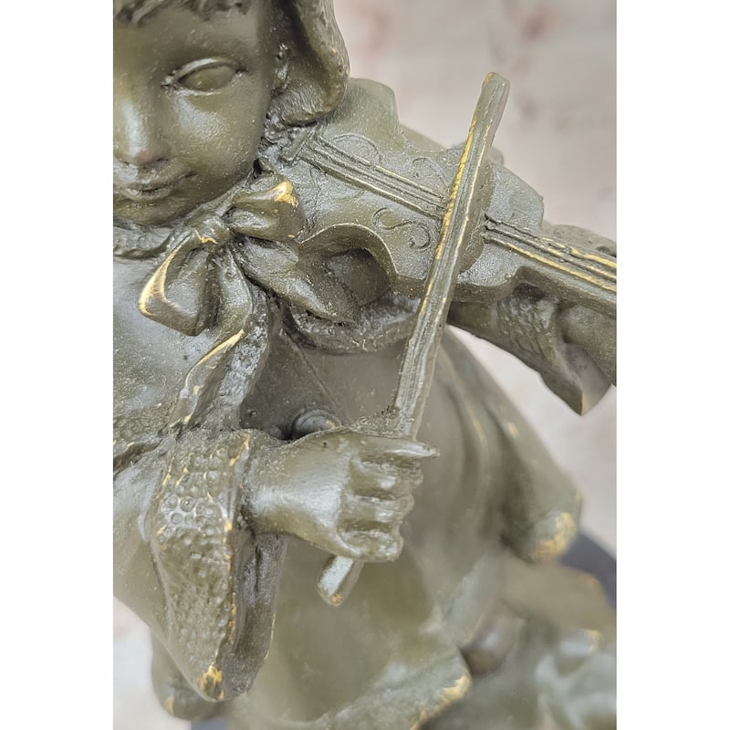 Bronze Child Violinist Sculpture – Young Girl Playing Fiddle Figurine