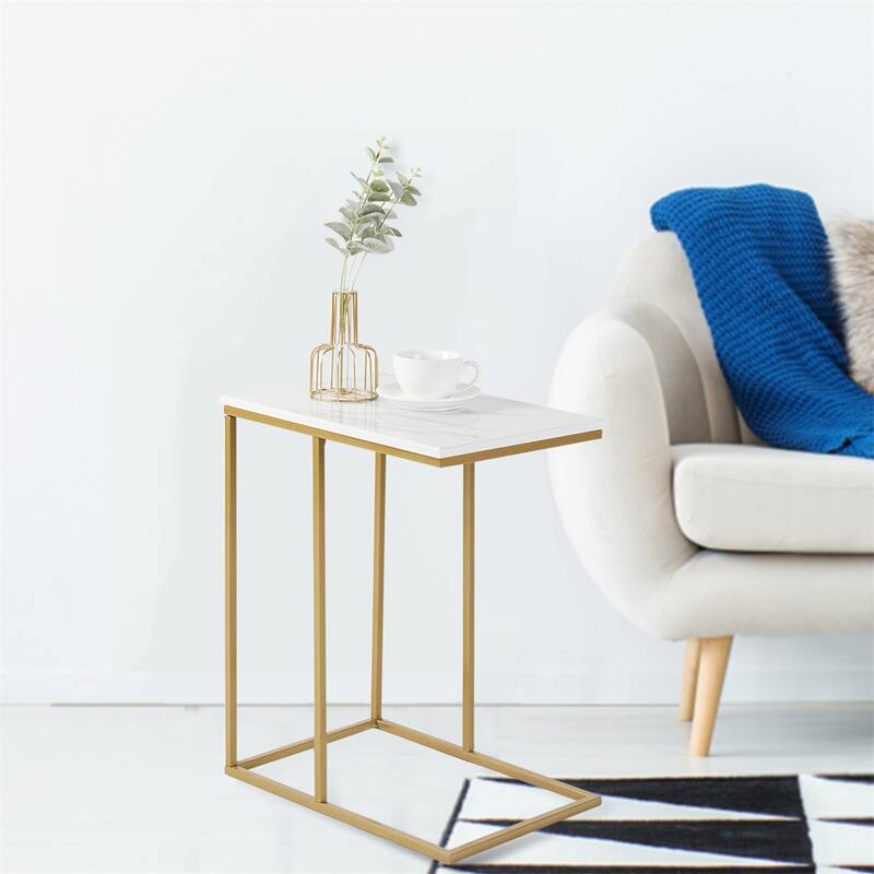 C Shape Table Side Over Bed Tray Marble Snack End Table