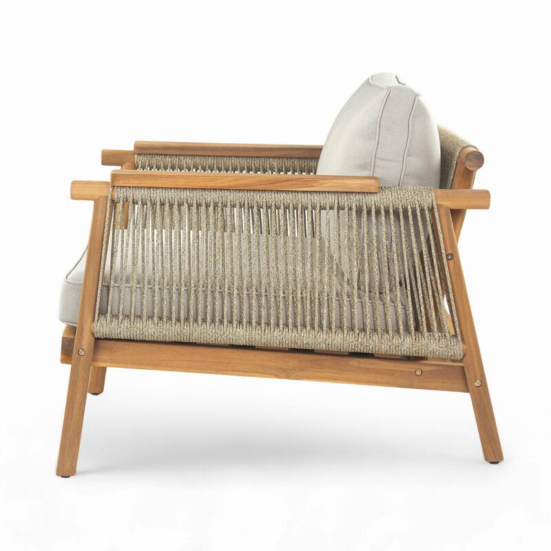 Roomfitters Sumbawa Outdoor Acacia Wood Club Chairs with Rope Woven Arms, Teak Finish