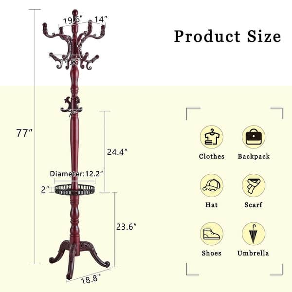 dimension image slide 1 of 2, Roomfitters Solid Wood Coat Rack with Stainless Steel Hooks, Modern Hanger with Key Tray and Hat Storage