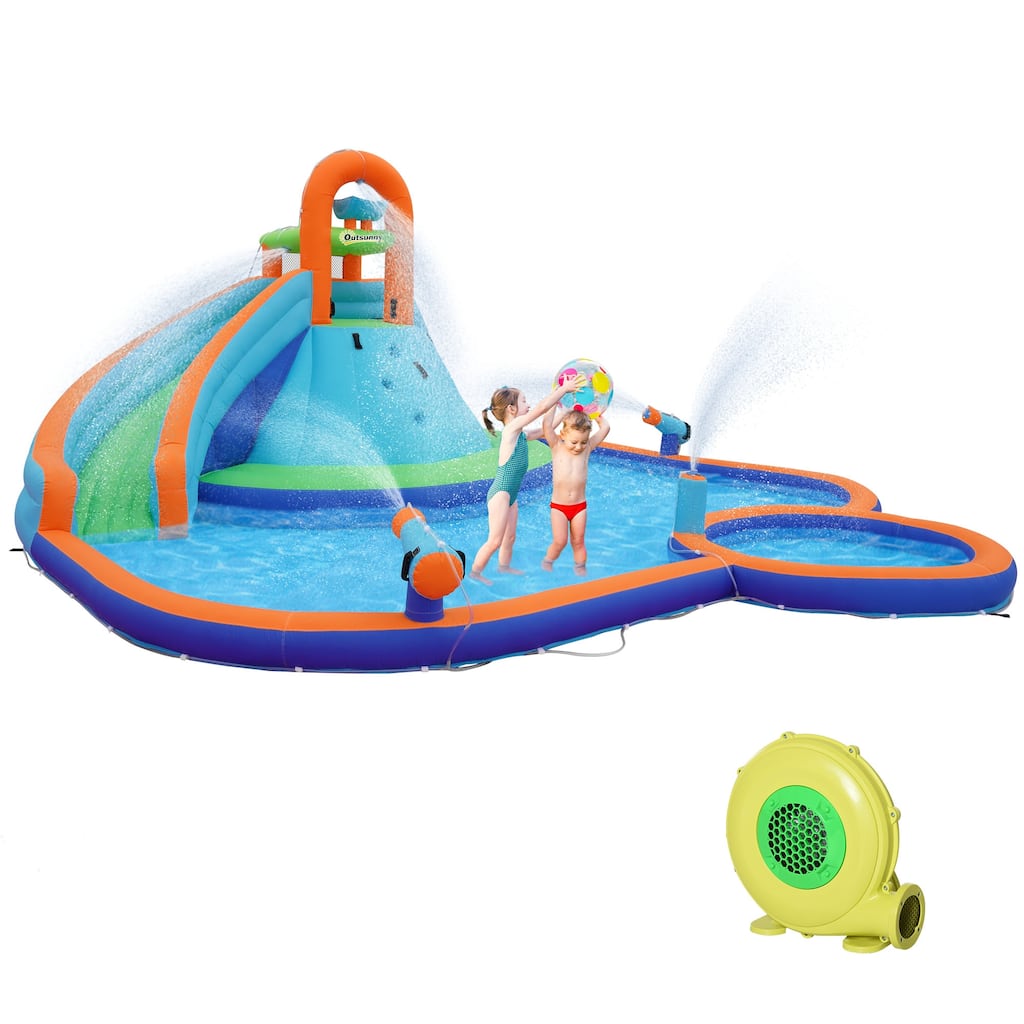Outsunny Kids Inflatable Water Slide 4-in-1 Bounce House Water Park Jumping Castle with Water Pool, Slide, Climbing Walls