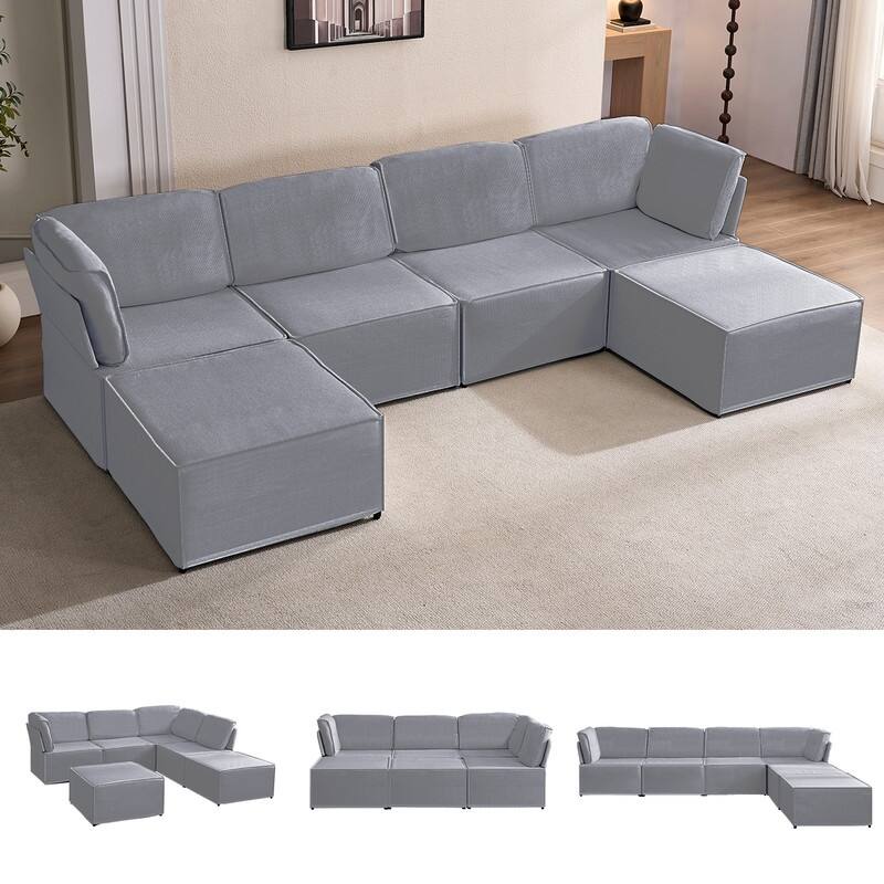 Mixoy Oversized Modular Sectional Sofa, U/L-Shaped Couch with Deep Seat, Ottoman, Convertible Modern Linen Sleeper Sofa Bed