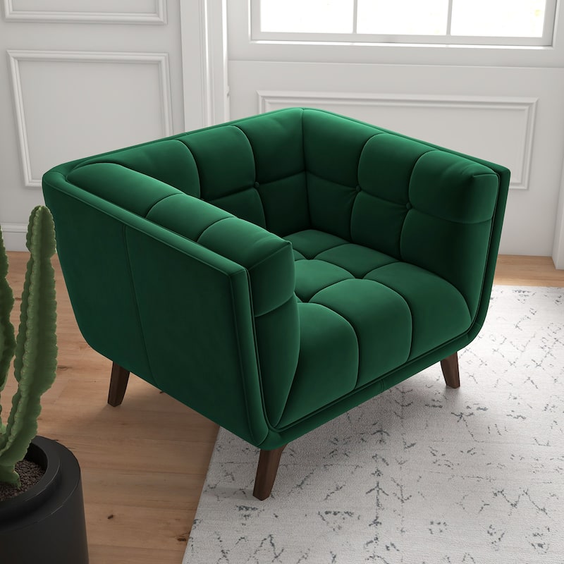 Kameron Mid Century Modern Luxury Tufted Accent Armchair - Dark Green Velvet