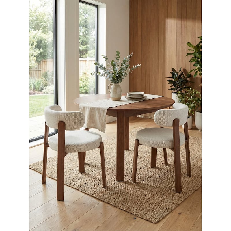 Upholstered Curved Back Wood-look Metal Frame 2pc Dining Chairs - N/A - Walnut Beige