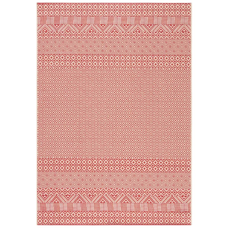 SAFAVIEH Courtyard Velia Indoor/ Outdoor Waterproof Patio Backyard Rug - 2'7" x 5' - Beige/Red