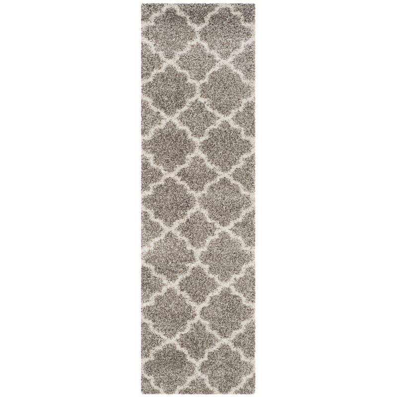 SAFAVIEH Hudson Shag Jeryl Glam Trellis 2-inch Area Rug - 2'3" x 12' Runner - Grey/Ivory