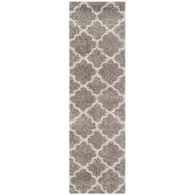 SAFAVIEH Hudson Shag Vitchka Glam Trellis 2-inch Area Rug - 2'3" x 18' Runner - Grey/Ivory