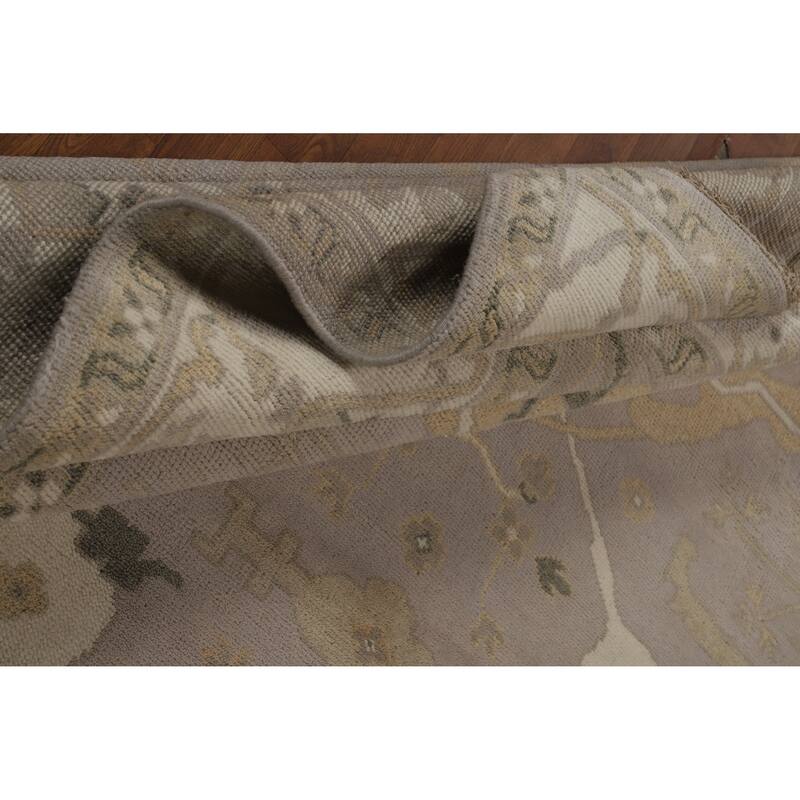 Earth Tone Oushak Indian Area Rug Handmade Beige Wool Carpet - 8'11" x 11'10"