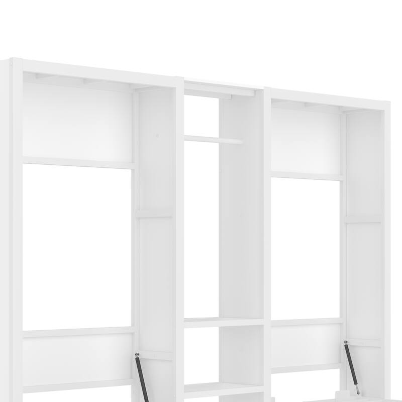 Space-Saving Twin Murphy Bed with Wardrobe, Shelves & Power Outlets - 2-in-1 Foldable Design