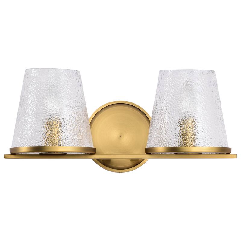 Valentine 2 Light Vanity Vintage Brass Finish Hammered Glass - Vintage Brass