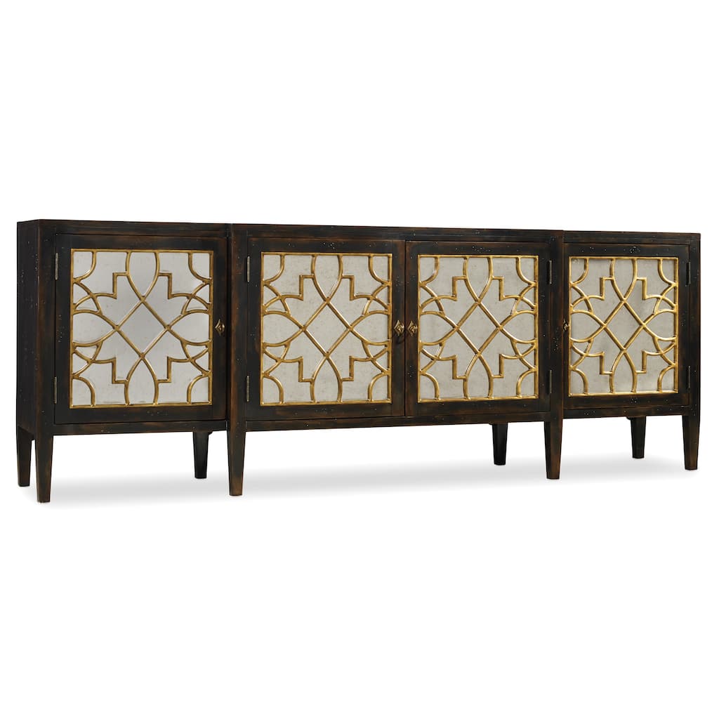 Sanctuary Four Door Mirrored Console- Ebony - 20''W x 105''L x 38''H