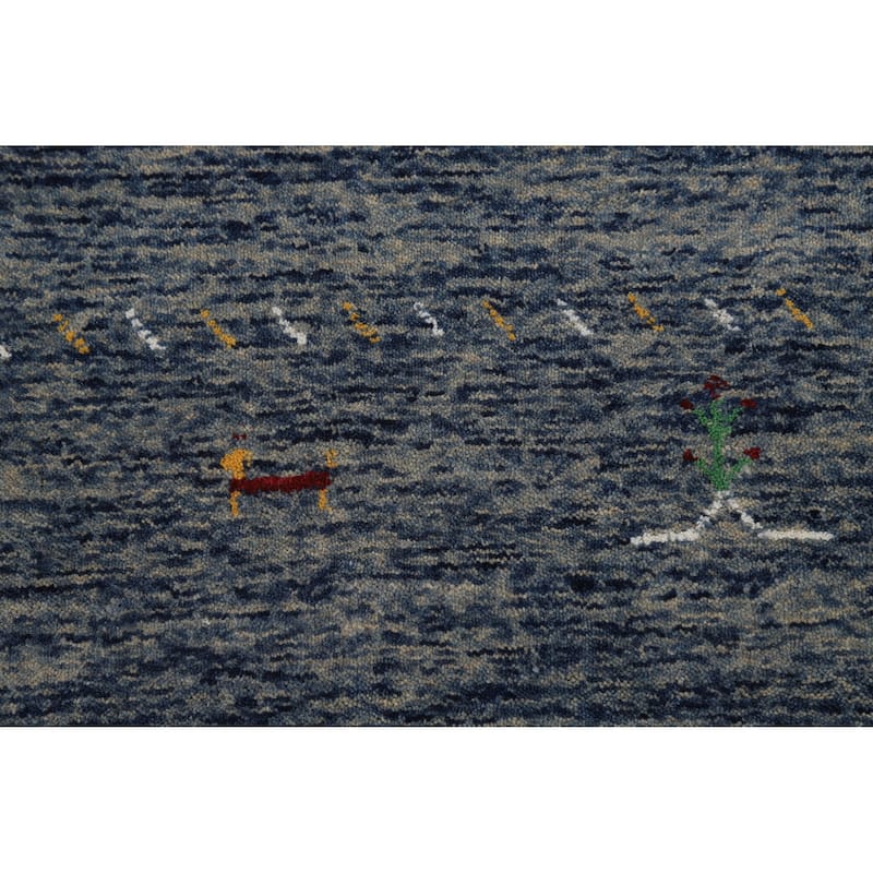 Blue Striped Tribal Gabbeh Indian Rug Hand-Knotted Wool Carpet - 4'0" x 5'10"