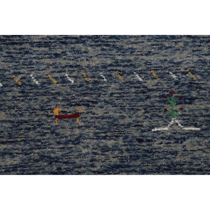 Hand Knotted Oriental 100% Wool Carpet Tribal Stripe Navy Blue & Blues Gabbeh Area Rug - 5' 10'' X 4' 0''