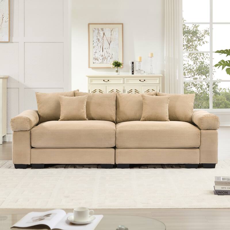 92" Oversized Corduroy Couch for Living Room, Upholstered Loveseat Sofa with Wide Armrests and Throw Pillows for Apartment