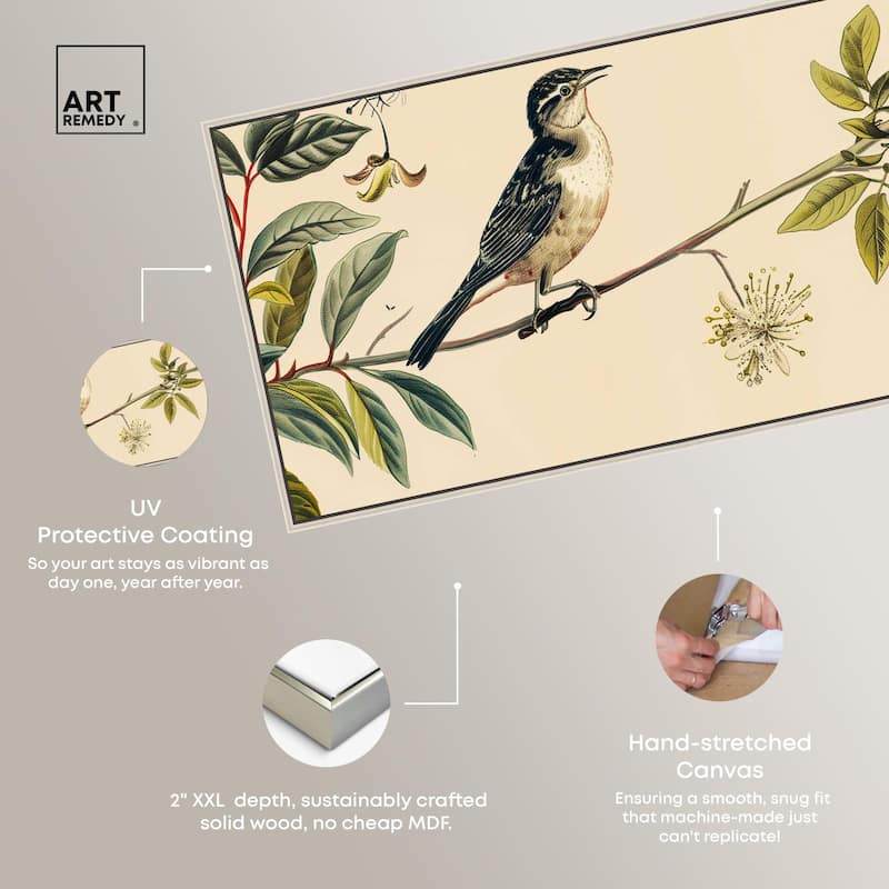 Vintage Bird Floral Panoramic Canvas by Art Remedy