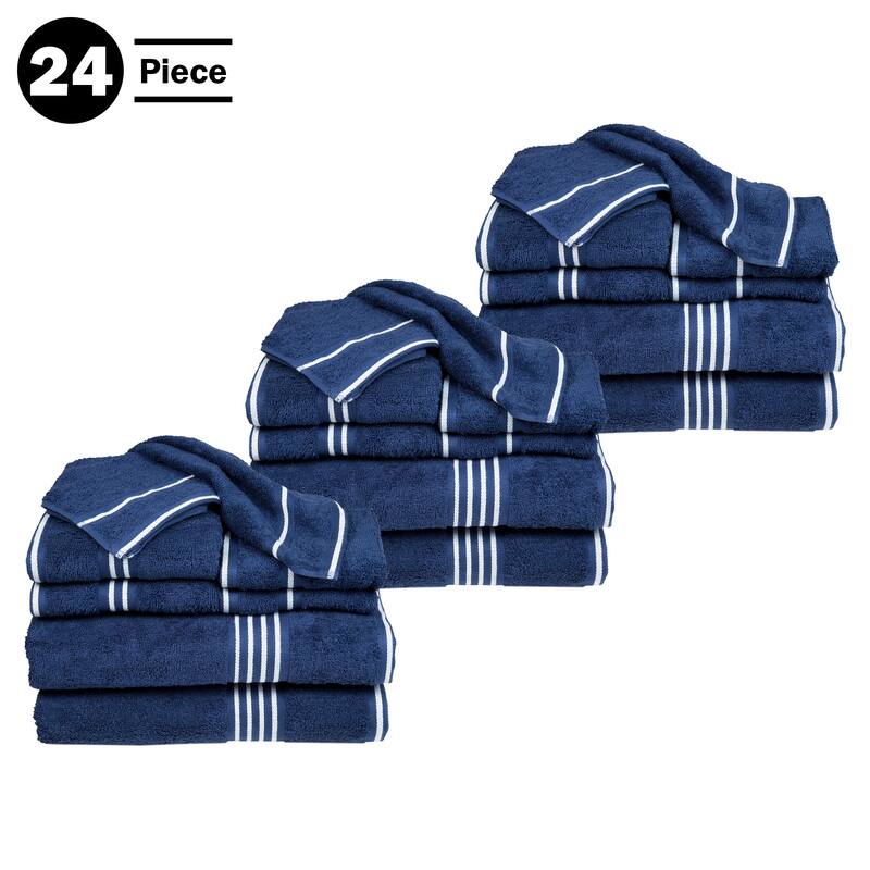 Towel Set - Cotton Bathroom Accessories with Bath Towels, Hand Towels, Washcloths, and Fingertip Towels by Lavish Home (Navy)