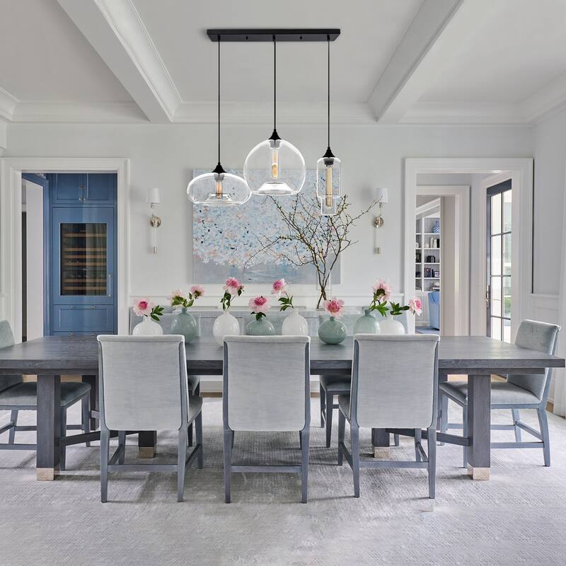 3-Light Modern Linear Cluster Clear Glass Globe Kitchen Island Pendant Light