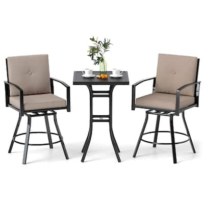 Gymax Set of 3 Swivel Bar Set Table & Chairs Set w/ Soft Cushions &