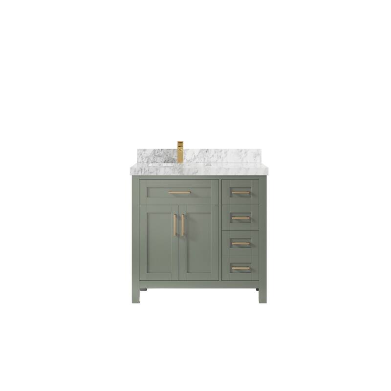 Willow Collections 36 in. W x 22 in. D Cambridge Left Offset Sink Bathroom Vanity with Countertop - 2”Carrara Marble - Evergreen