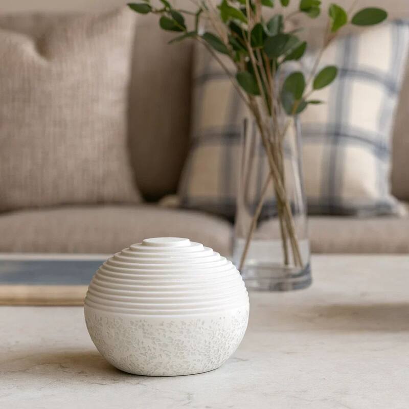 Contemporary Sandstone Polished Ball with Step Carved Lines, White