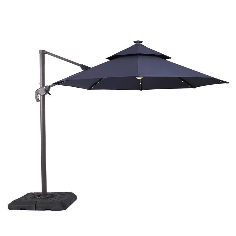 Furniture of America Spring 10-foot LED Steel Cantilever Offset Tilt Roma Umbrella - Dark Blue (Umbrella Only)