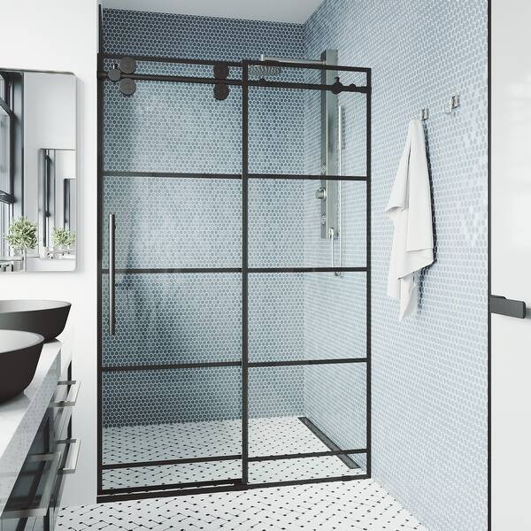 slide 2 of 38, VIGO Elan Adjustable Sliding Shower Door in Matte Black 3L x 56W x 74H - Black