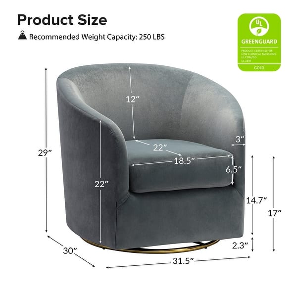 dimension image slide 0 of 12, Eleuterio Modern Velvet Curved Swivel Accent Barrel Chair with Metal Base by HULALA HOME
