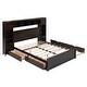 preview thumbnail 5 of 13, Queen Wooden Storage Platform Bed w/All-in-One Cabinet & Sockets-Espresso