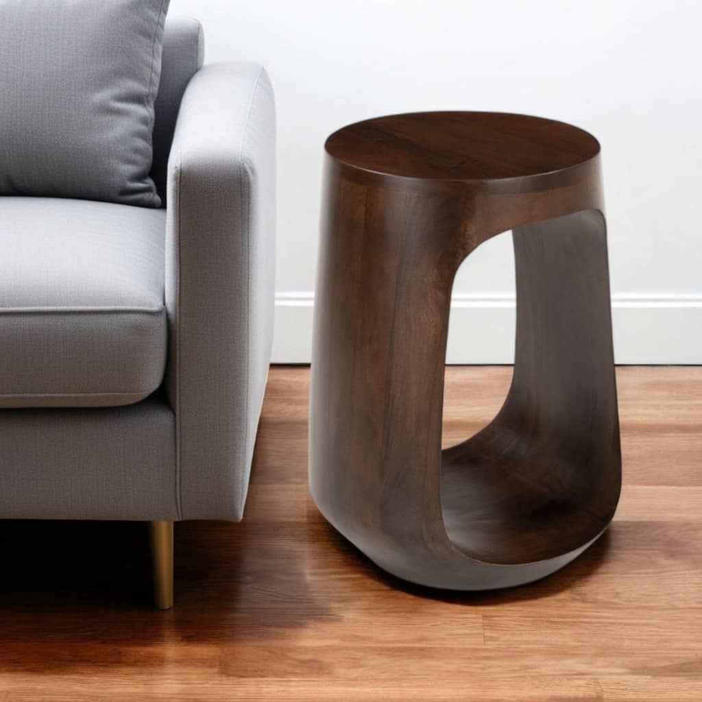 HomeRoots 18" Walnut Solid Wood Round Pedestal End Table - 13.00 in. x 17.70 in. x 13.00 in.