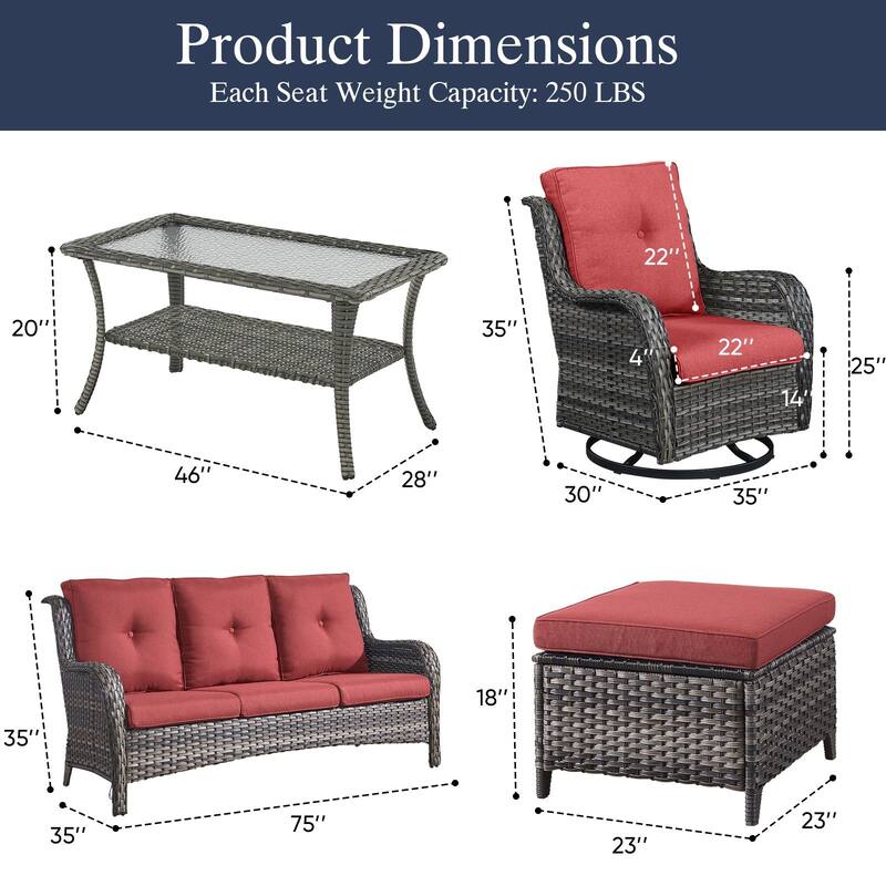 Outdoor Swivel Chairs with Sofa Ottoman Grey-Red - Grey