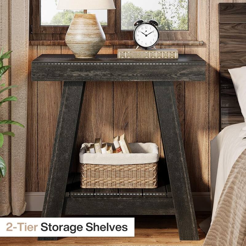 2-Tier End Table, Farmhouse Small Sofa Side Table