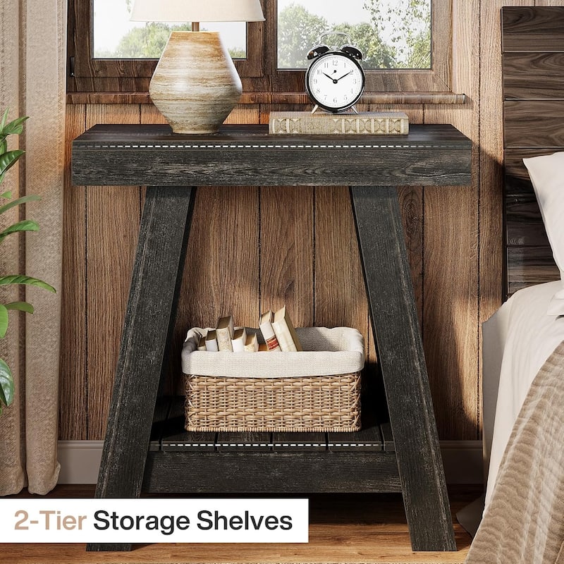 2-Tier Wooden End Table for Living Room, Bedroom, Small Spaces, Rustic Grey