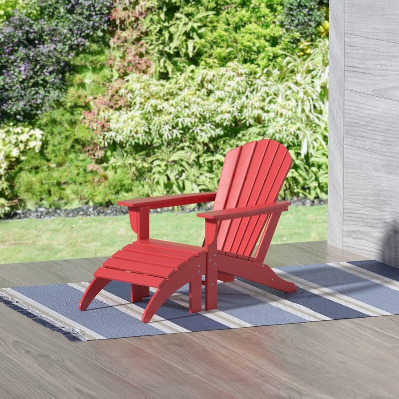 Altura Classic Outdoor Eco-Friendly All Weather Adirondack Chair with Ottoman (2-Piece Set) - Red